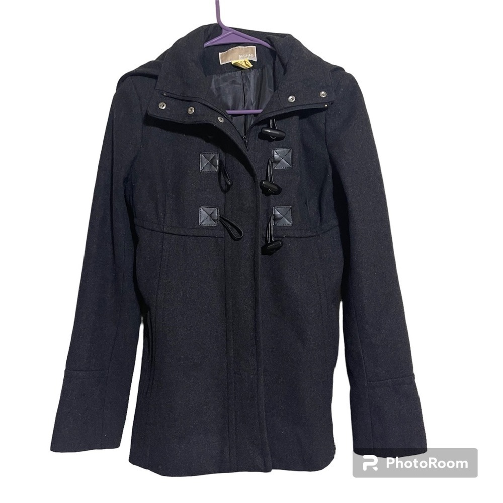 Michael Kors Wool Blend Coat Jacket Zipper Front Toggle Black Button women XS